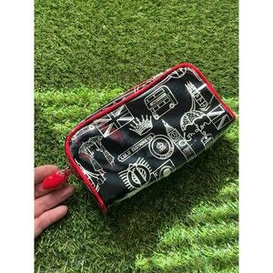 Lulu Guinness London Landmarks Black Red Zip Cosmetic Makeup Bag Pouch